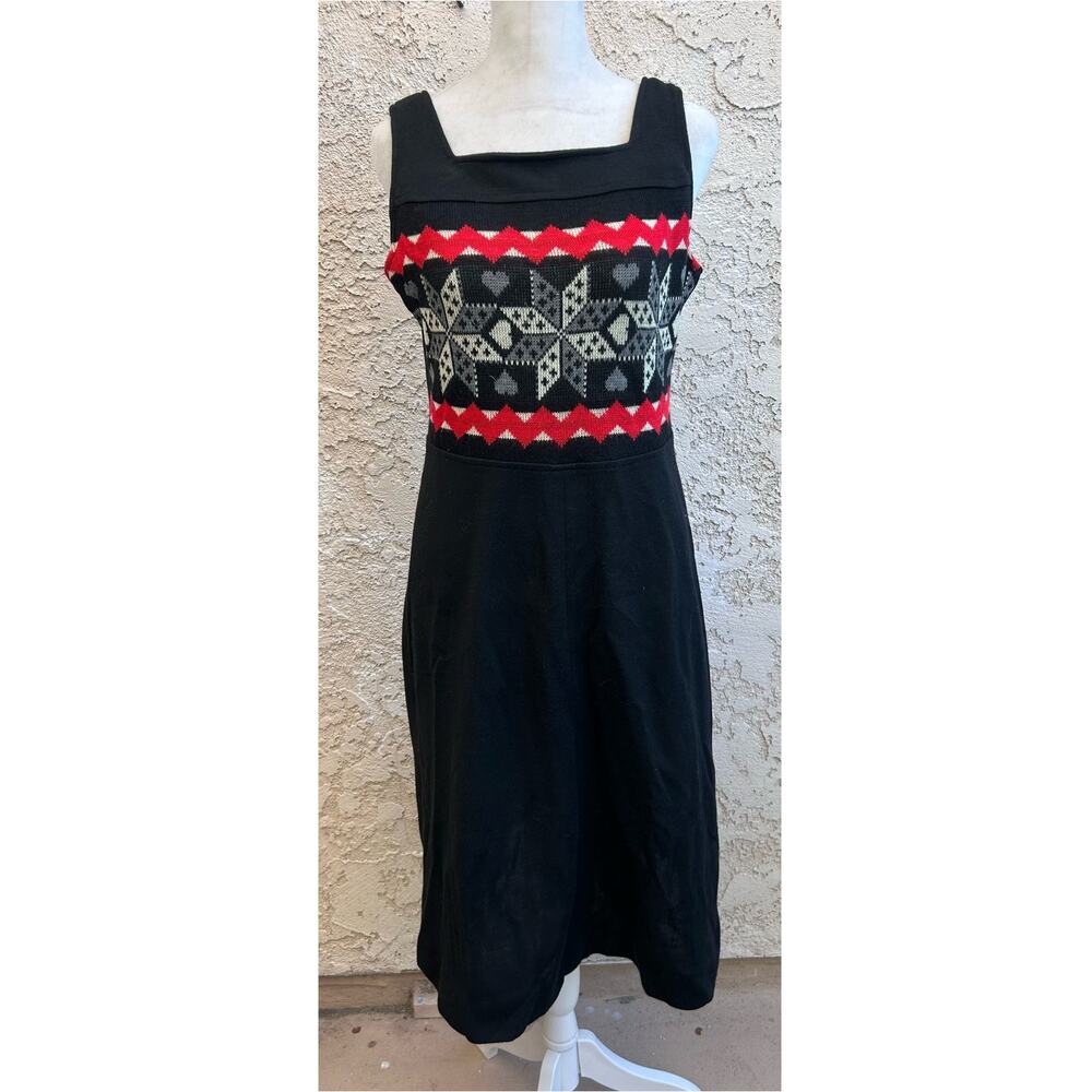 Vintage Fair Isle Knit Winter Black Sweater Dress Size Womens 12